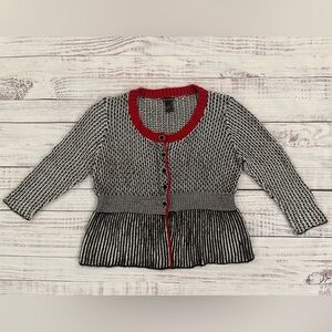 New Directions Black & White Houndstooth Peplum Knit Cardigan Size Petite Medium
